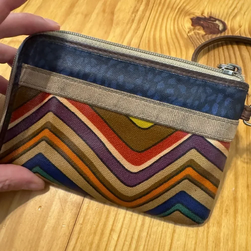 Fossil Womens Small Vinyl Zip Coin Card Holder Purse Stripes
